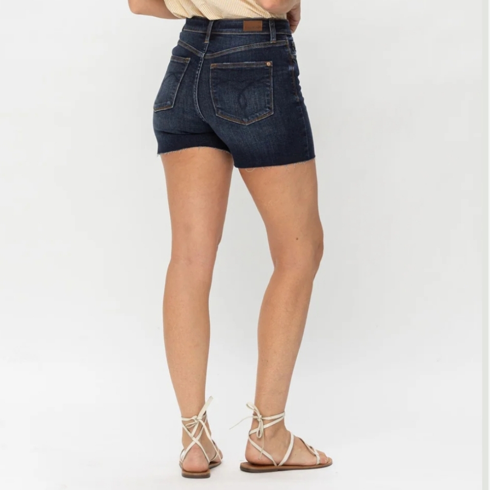 Judy Blue Darck Blue Cut Off Jean Shorts High-Waisted Button Fly Sz 1Xlarge - Picture 2 of 16